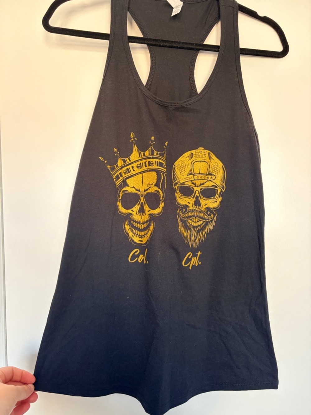 True Crime Garage Black Tank Top with Gold Skull Graphic